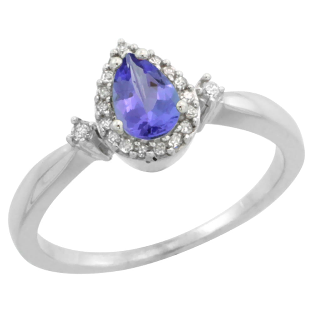 10K White Gold Diamond Natural Tanzanite Ring Pear 6x4mm, sizes 5-10 by WorldJewels