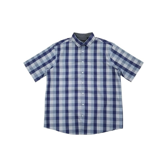 Claiborne Mens Big & Tall Indigo Plaid Classic Fit Stretch Woven Shirt LT