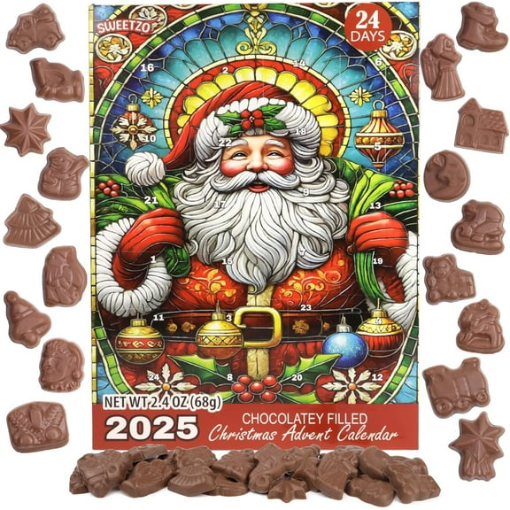 2025 Stained Glass Candy Advent Calendar, 24 Day Christmas Countdown, 2.4 Ounces