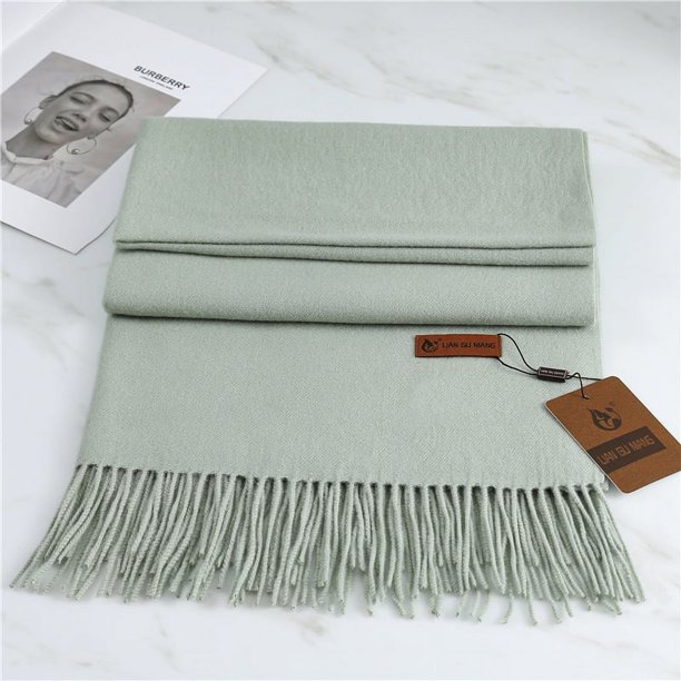 Bufanda de cachemira de color grueso y cálido de color sólido, chal de moda de invierno para mujer, bufanda con borlas para hombres