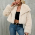 thumbnail image 6 of Stichou Womens Faux Fur Jacket Fluffy Fur Coat Cropped Long Sleeve Lapel Fuzzy Winter Outerwear Open Front Warm Jackets Beige 2XL, 6 of 7