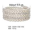 thumbnail image 4 of Nvzi Pulsera de perlas de imitación con múltiples filas de cristales en capas, apilable, brazalete abierto, joyería nupcial para bodas, color dorado, 4 of 4
