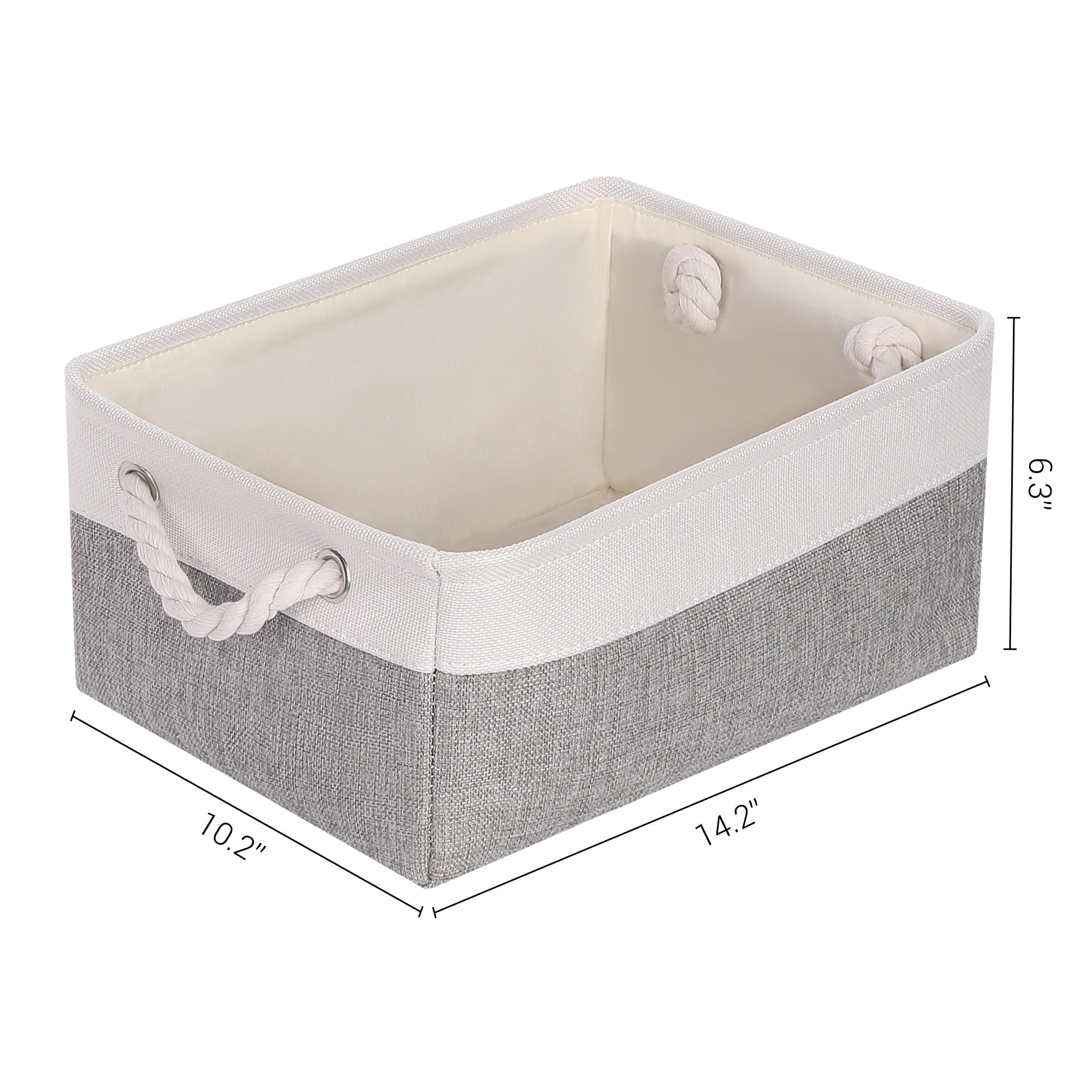 Unique Bargains Storage Bin with Handle Fabric Cube Grey/White 14*10*6.5in