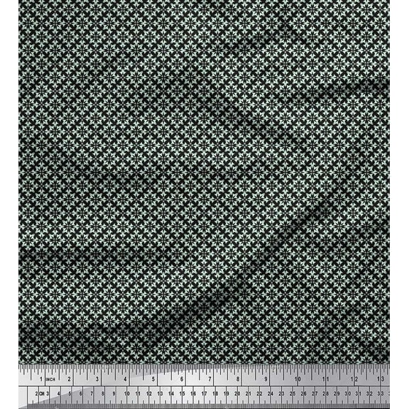 Soimoi Black Cotton Duck Fabric Floral Art Geometric Print Fabric by the Yard 42 Inch Wide