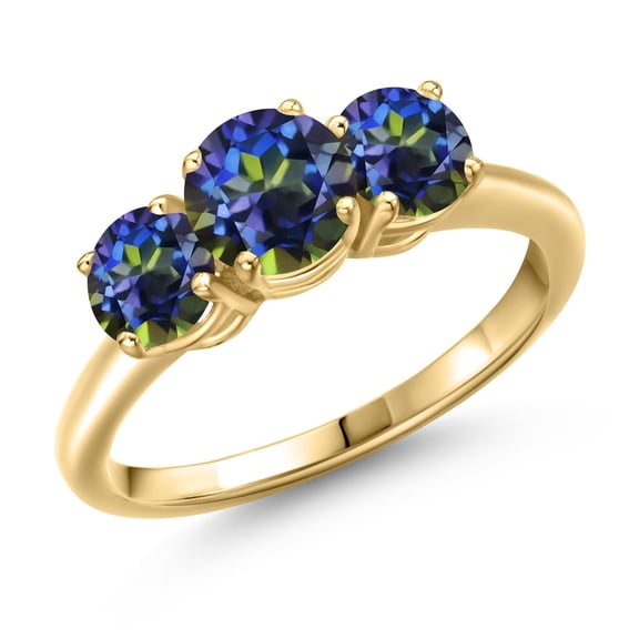 Gem Stone King 18K Yellow Gold Plated Silver Blue Mystic Topaz Engagement Ring for Women | 2.00 Cttw | Round 6MM | Gemstone November Birthstone | Size 6