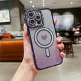 thumbnail image 3 of Kryonix for iphone 12 pro max case cute Glitter Heart Shiny Magnetic Edge Drilling Cover with Camera Protection, Purple/Blue/Pink/Black, 3 of 8