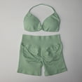 thumbnail image 1 of Conjunto de gimnasio de impacto de 2 piezas para mujer, sujetador de Yoga con tiras, Top de entrenamiento, pantalones cortos, traje deportivo, ropa de Fitness, conjunto de Yoga sin costuras, 1 of 5