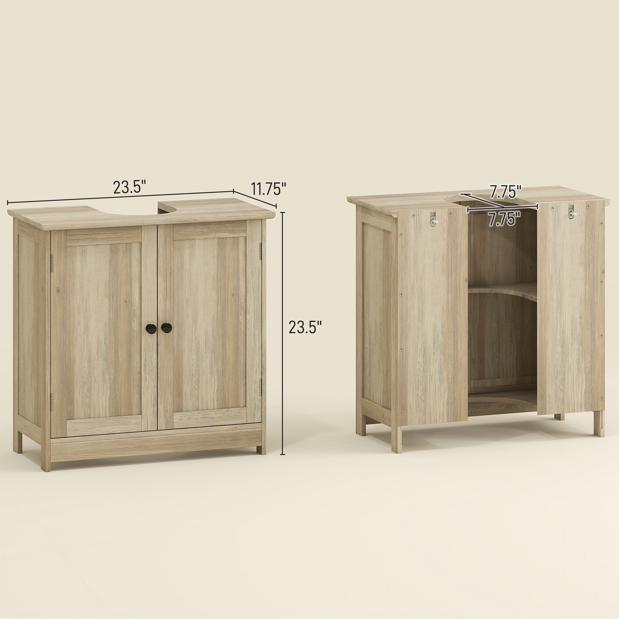 Bathroom Cabinet, Under Sink Vanity with Adjustable Shelf, Weathered Gray Oak, 23.5 in L x 11.75 in W x 23.5 in H
