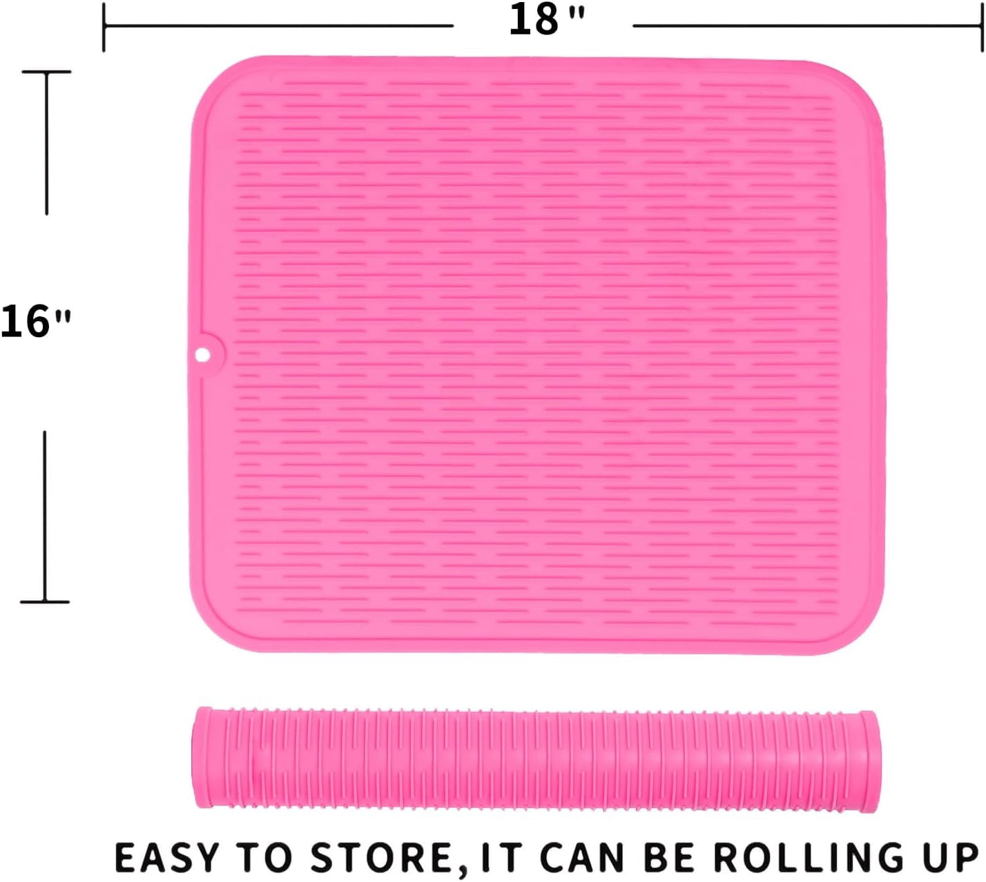 JJEAN-Silicone Dish Drying Mat for Multiple Usage,Easy clean,Eco-friendly,Heat-resistant Silicone Mat for Kitchen Counter or Sink,Refrigerator or Drawer Liner Rose XL 18 inches x 16 inches