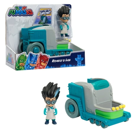 PJ Masks Vehicle Romeo & Romeo's Lab, 2-Piece Figure and Vehicle Set, Kids Toys for Ages 3 Up, Gifts and Presents