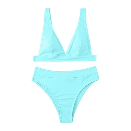 TOWED22 Womens High Waisted Bikini Sets Sexy Brazilian Triangle Top Deep V Neck Solid Color Two Piece Swimsuit Bathing SuitsBU3 M