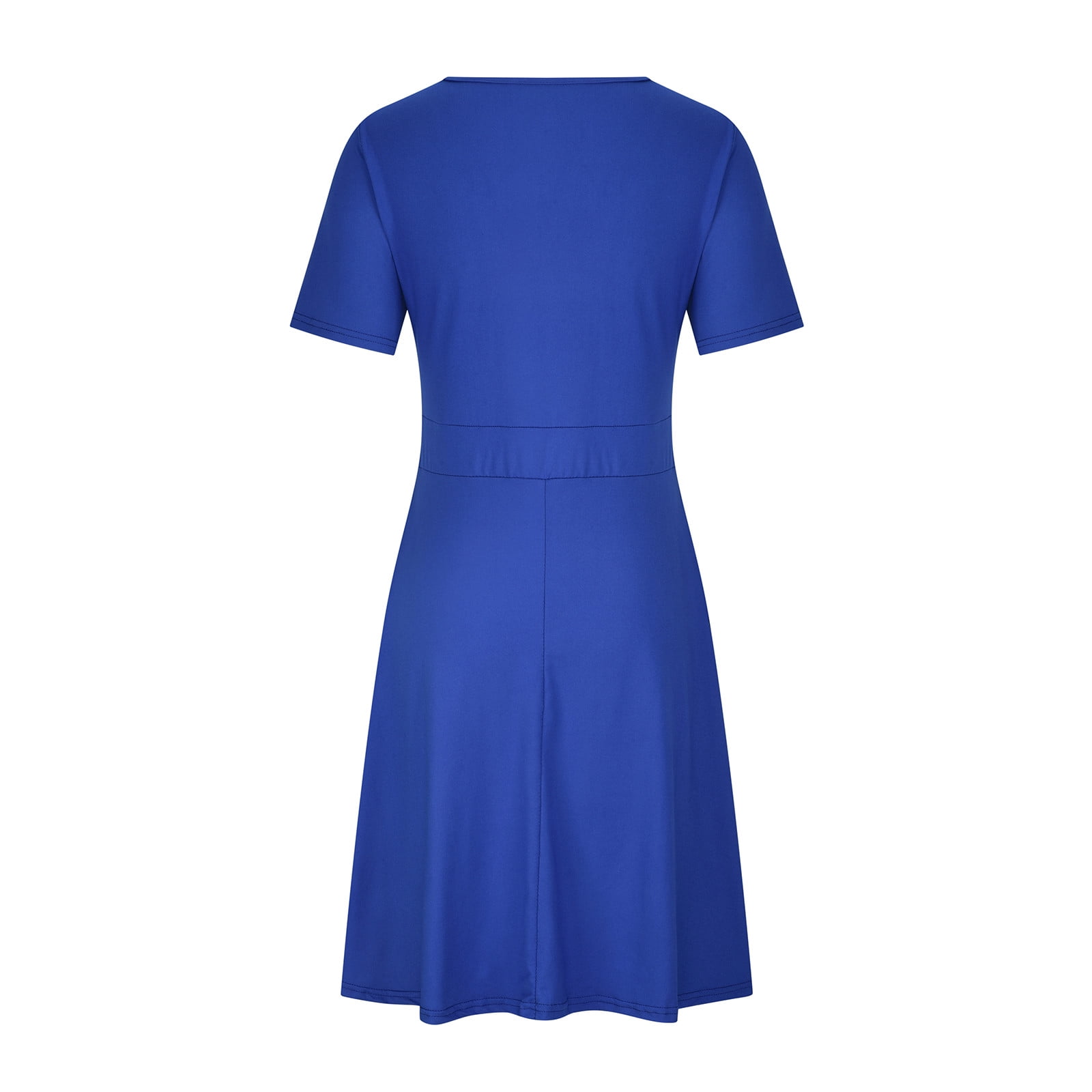 Hueook Plus Size Dresses Cocktail Dresses for Wedding Guest Womens Casual Plus Size V-Neck Solid Short Sleeve Boho Dress Dress with Pockets Blue 4X