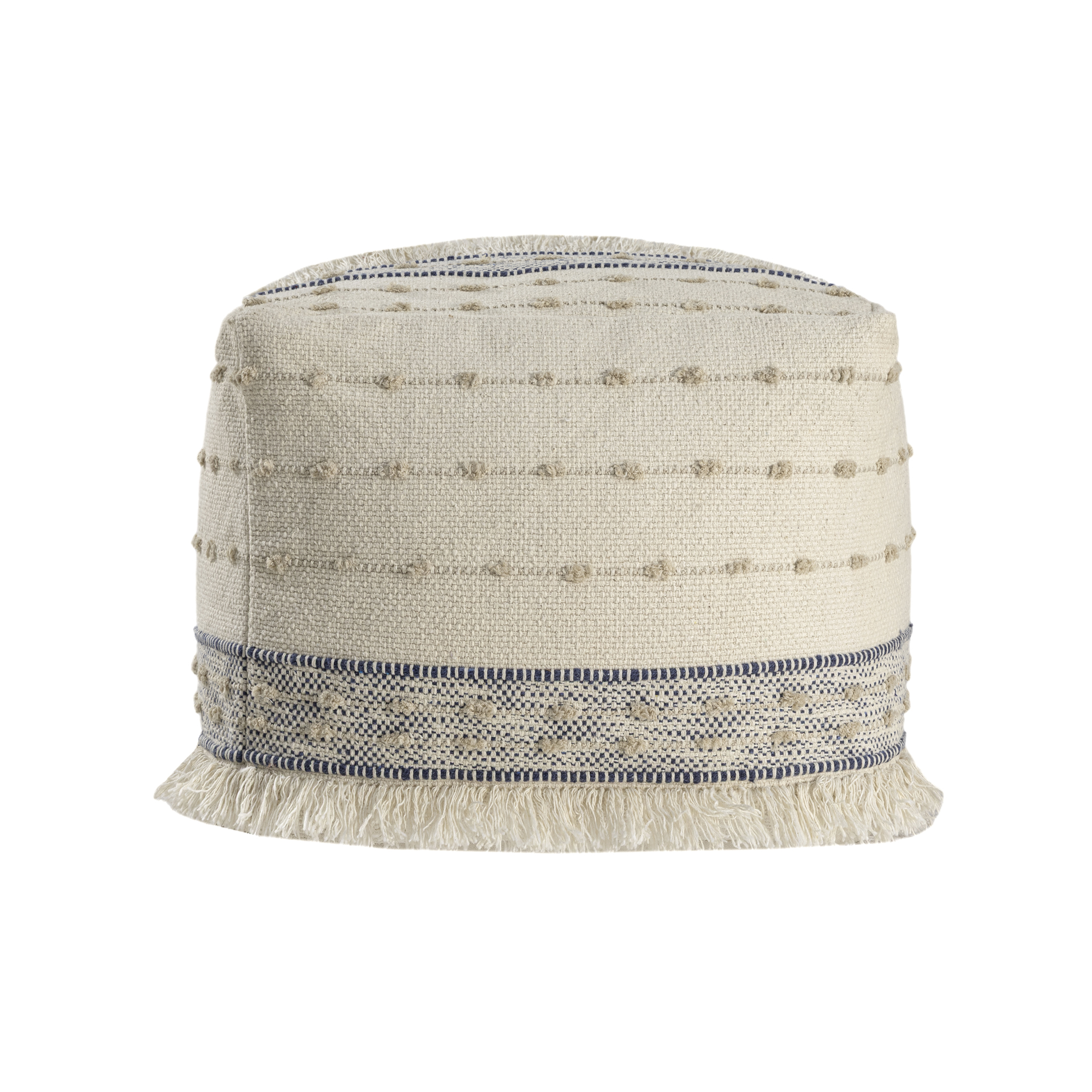 Ox Bay Tristan Striped Handmade Cotton Medium Square Pouf Ottoman, Navy/Ivory, 18" x 18" x 14"