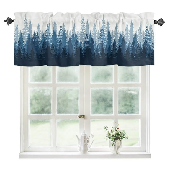 Modern Forest Blue, Kitchen Valances for Windows 42x12 Inch Kitchen Curtains Valances Rod Pocket Gradient Aesthetics Color Decor Bathroom Window Valances for Window Treatment Decor