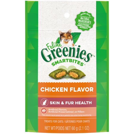 UPC: 0642863101410 | Greenies Feline Smartbites Healthy Skin & Fur Treat Chicken Flavor 2.1 oz.