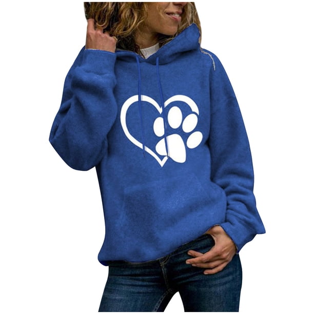Sudadera de Manga Larga Gibobby Suelto Estampado Cuello Casual Manga Larga con Capucha Azul S