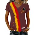 thumbnail image 1 of Women's Germany Football Graphic T-Shirt, Women's V-Neck T-Shirt German Soccer Letter Print Graphic Tee, Casual Fashion Top, Summer Short Sleeve Blouse for Soccer Tournament 2026 Wine Size: L, 1 of 4