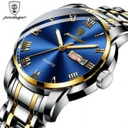 POEDAGAR Top Brand Luxury Mens Watches Luminous Waterproof Stainless Steel Watch Men Date Calendar Business Quartz Wristwatch