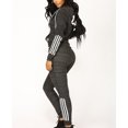 thumbnail image 4 of Ensemble Décontracté pour Femmes à Rayures avec Fermeture Éclair, Manches Longues, Chandail de Sport + Pantalon Long, 4 of 6