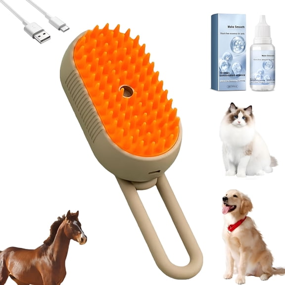 ACDANC Pet Spritz Defur Comb, 3-In-1 Puff Ease Cat Steam Brush, 360° Rotating Pet Steam Brush for Cats and Dogs