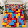 thumbnail image 2 of Erosebridal Building Blocks Bed Sheets Set Full, Colorful Sheet Set, 3D Rainbow Construction Brick Sheets Funny Patchwork Geometric Rectangle Flat Fitted Sheet, 2 of 5