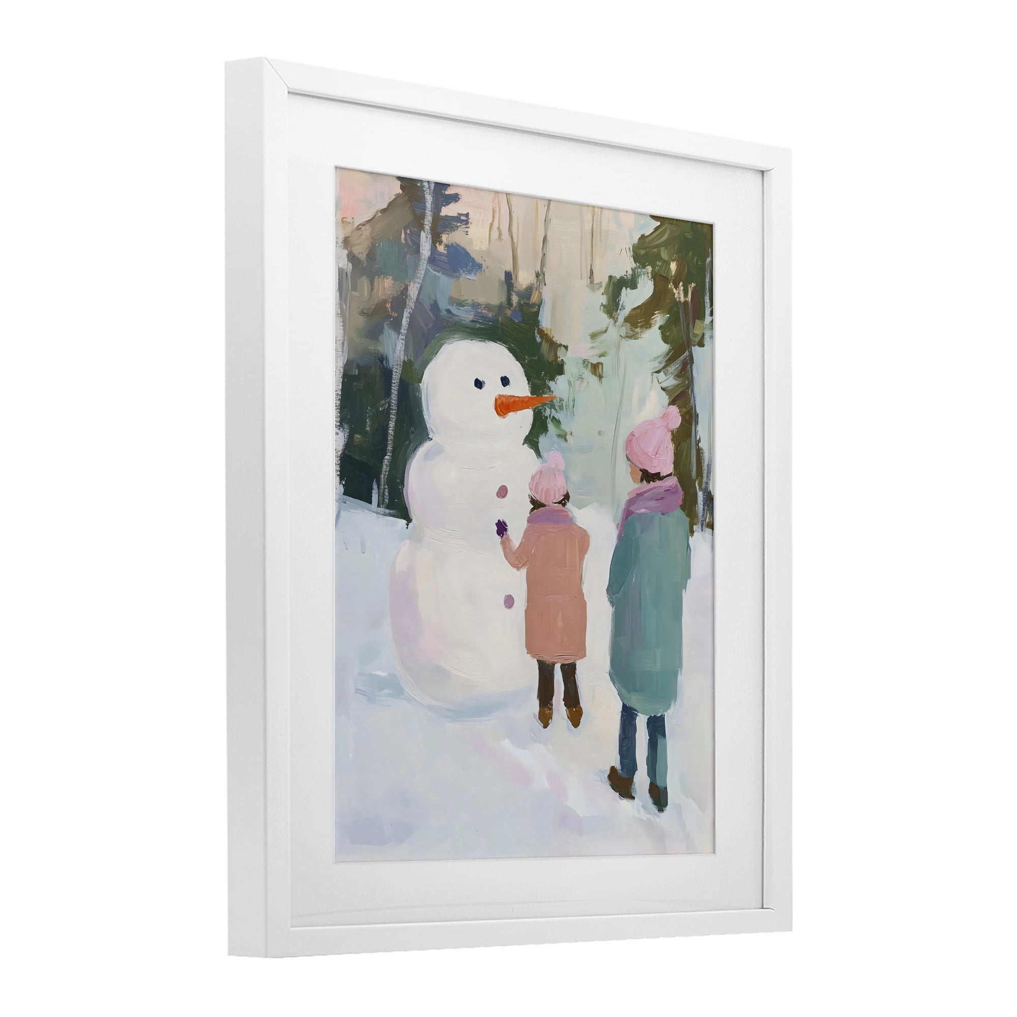 Stupell Industries Two Girls With Snowman White Framed Print Under Glass, design by The Prints Vibe