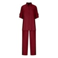 thumbnail image 4 of Scyoekwg Womens 2 Piece Sweatsuit Sets Fall Outfits Lightweight Button Long Sleeve Tops Wide Leg Pants 2 Piece Outfits Casual Matching Outfits Fashion Sweatsuits (Wine,S), 4 of 5