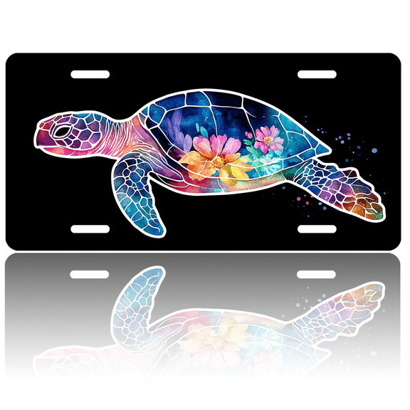 1 Pcs 2D Flat License Plate Covers & Frames, Colorful Sea Turtle For Decorative Front, Waterproof For Decoration Aluminum License Plate Covers & Frames Cover For Men Women, 12" X 6"