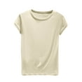 thumbnail image 2 of Shirts for Women Short Sleeve Round Neck Summer Casual Solid Color Loose Blouses Beige XL, 2 of 6