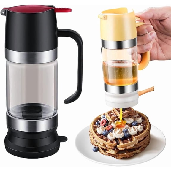 Honey Dispenser with Base Upgrade, Glass Syrup Dispenser No-Drip with Handle,Leakproof Syrup Jar,Container for Honey,Perfect for Coffee,Tea and Daily