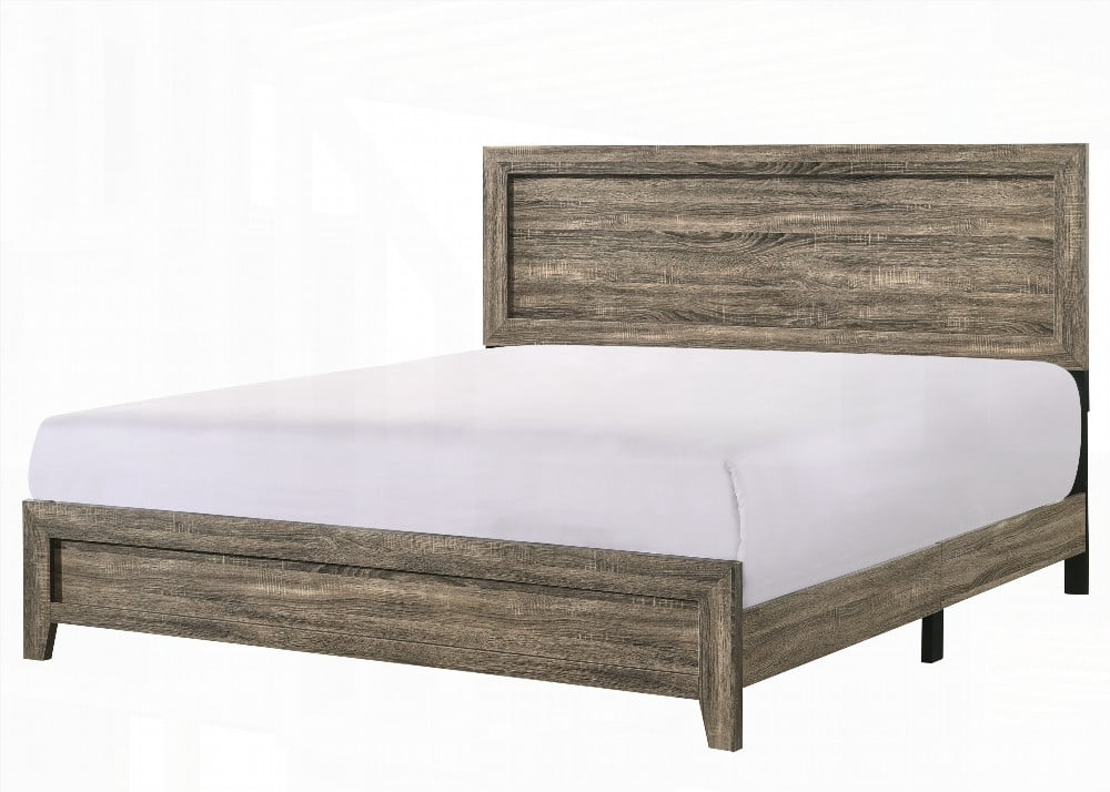 King Size Wood Platform Bed Frame with Grey Finish,No Box Spring Needed,Main Bedroom