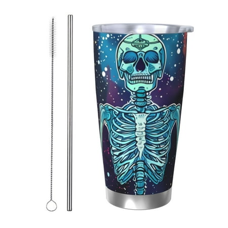 

Lukts Space Skeleton Meditation for 20OZ Car Cup Stainless Steel Direct Drinking Straw Thermos Cup Suitable for Office Travel and Car-Straw Two-piece Set