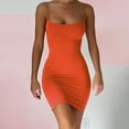 thumbnail image 2 of Riforla Solid Summer Slim Fit Strap Short Dress off Shoulder Sexy Stretch Dress Summer Dresses Midi Length Orange XS, 2 of 6