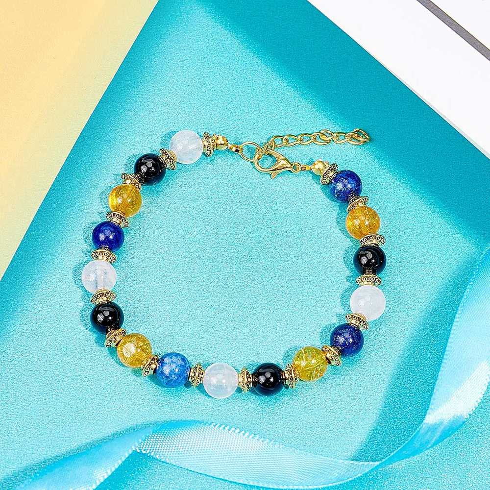 1 Set DIY Stretch Bracelets Making Kits include Gemstone Flat Elastic String Iron Scissors and 304 Stainless Steel Tweezers Mixed Color