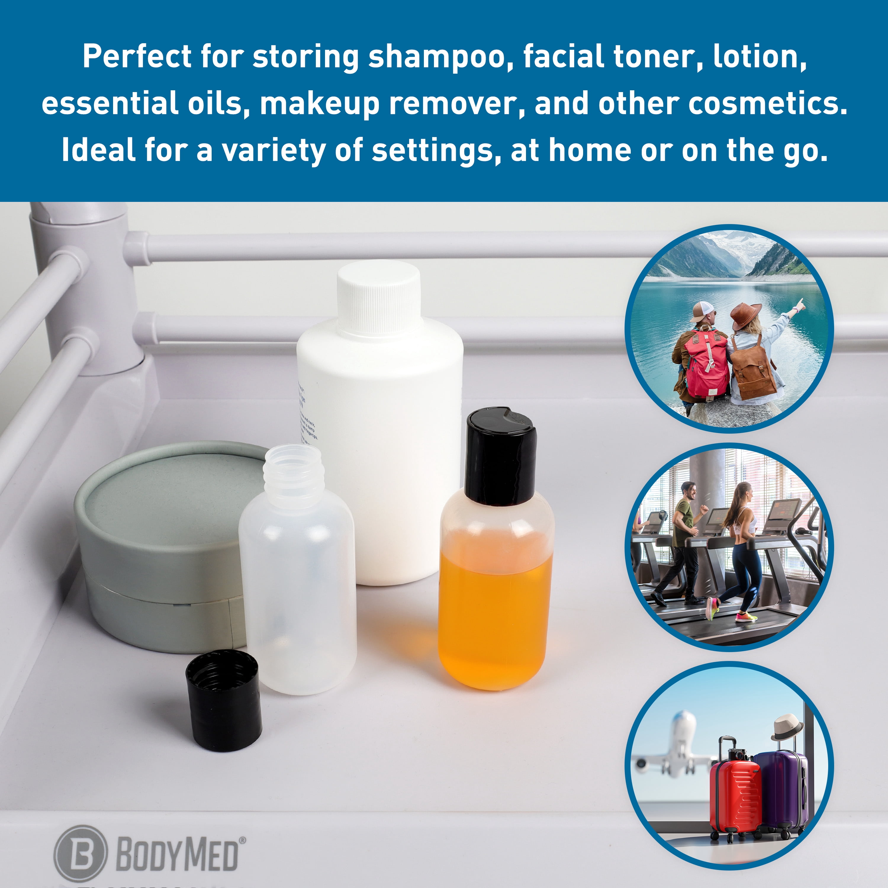 BodyMed 50 Pcs 2 oz. Clear Plastic Dispenser Bottles with Caps - LDPE Pliable Material & Leak Proof - Refillable, Mini Squeeze Bottles for Shampoo, Lotion, Essential Oils
