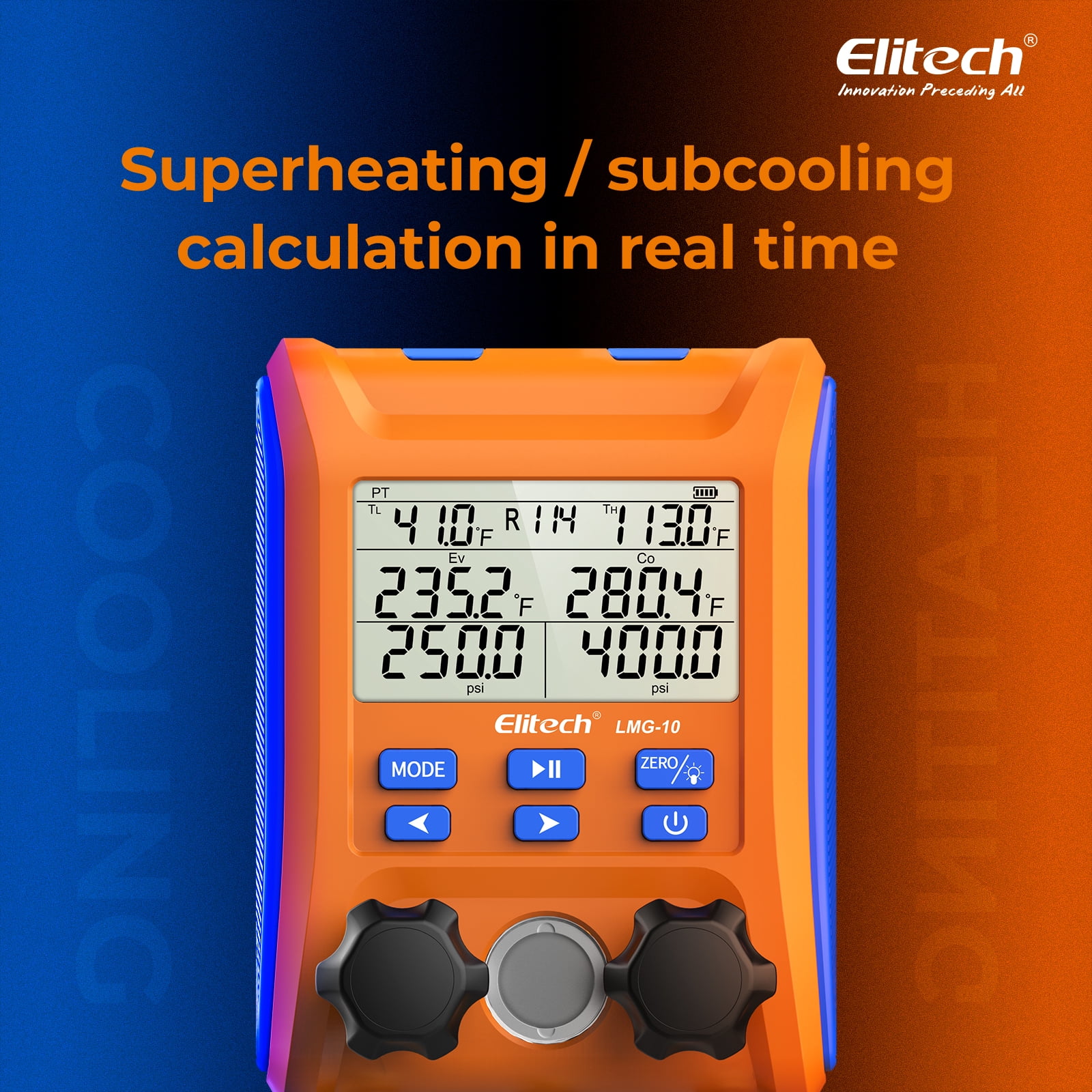 Elitech Digital Manifold Gauge 2-Way Valve with Thermometer Clamps for HVAC Systems, LMG-10Plus
