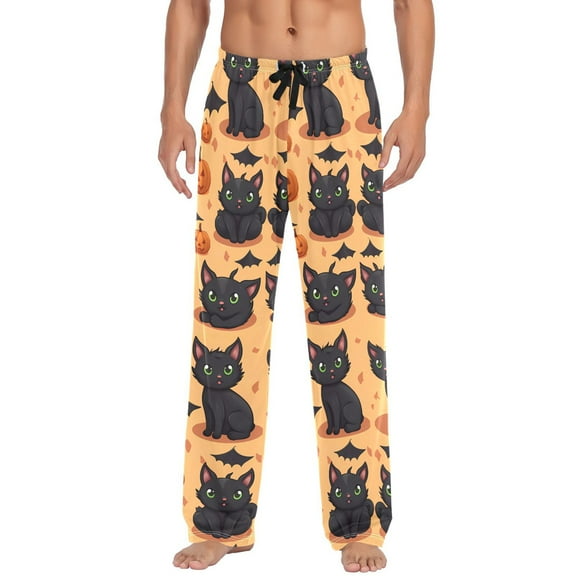 joogoo Men's Pajama Pants Halloween Pumpkins and Cats Cotton Long Sleepwear Lounge Pants L