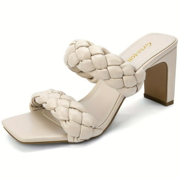 FLTHDD Braided Sandals For Women‘s  Square Toe Block Heeled Sandals  Two Strappy Mule Dress Shoes Gift