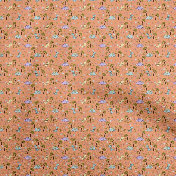 oneOone Viscose Jersey Orange Fabric Colorful Dinosaur Cartoon Sewing Fabric By The Yard Printed Diy Clothing Sewing Supplies 60 Inch Wide