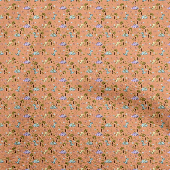 oneOone Viscose Chiffon Orange Fabric Colorful Dinosaur Cartoon Dress Material Fabric Print Fabric By The Yard 42 Inch Wide