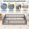 thumbnail image 5 of Miniyam Full Size Kids Floor Bed with Guardrails, Door and Book Storage, Gray, 5 of 7