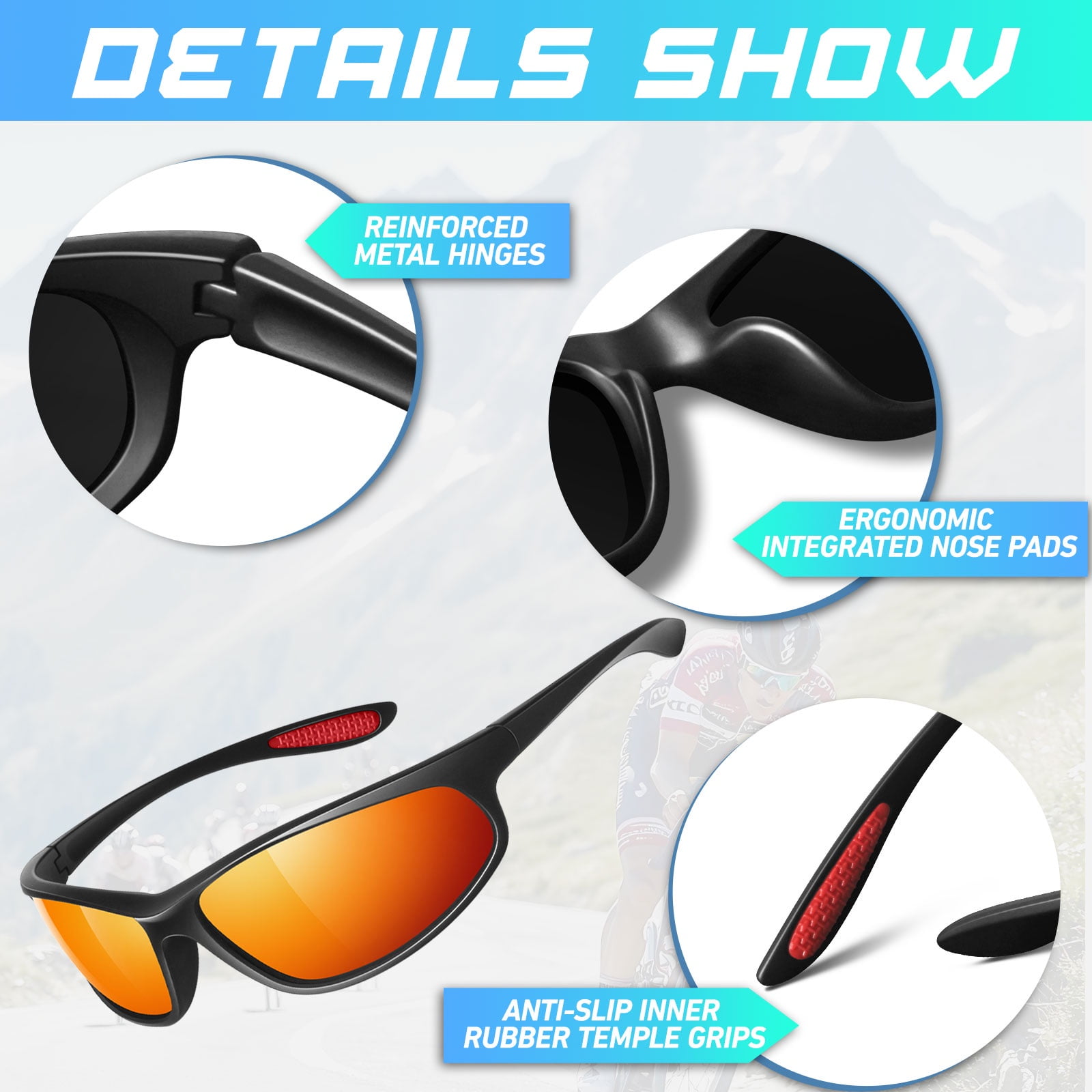 LINVO Sports Polarized Sunglasses for Men Women, Wrap-Around for Fishing, Cycling & Running, UV400 Protection-3 Pack