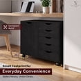 thumbnail image 4 of Naomi Home Amy 5-Drawer Wood Dresser Chest with Cabinet Door, Wooden Storage Cabinet for Bedroom or Living Room, Mobile Storage Organizer & Printer Stand for Home Office, Distressed Black, 4 of 10