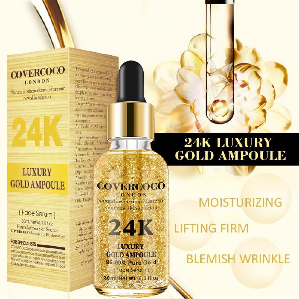 Clearance Sale! 24K Gold Anti Aging Face Serum Moisturizer Enriched with Vitamin C Serum, Hyaluronic Acid, Vitamin E Cream for Day and Night Wrinkle Reduction, Re-Activate Skin Youth 30ml
