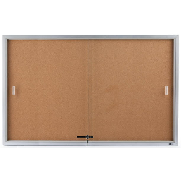 5' x 3' Enclosed Bulletin Board with Sliding Glass Doors, Cork Board ...