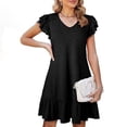 thumbnail image 4 of Tshirt Dress Women Summer Short Ruffle Sleeve V Neck Loose Fit Ruffle Hem Mini Dresses T Shirt Dresses for Women, 4 of 5