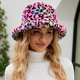 thumbnail image 2 of Xfvqtps Womens Fulffy Bucket Hat Fuzzy Leopard Print Fashion Thickened Windproof Coldproof Warm Winter Fishing Hat Hot Pink, 2 of 7