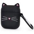 thumbnail image 2 of Lindo estuche para Airpods, estuche para Airpods 2, bigote negro, gato, gatito, divertido Kawaii, animales de dibujos animados en 3D, protección completa, a prueba de golpes, estuche de carga de silic Namotu CZDZ-YX232, 2 of 6