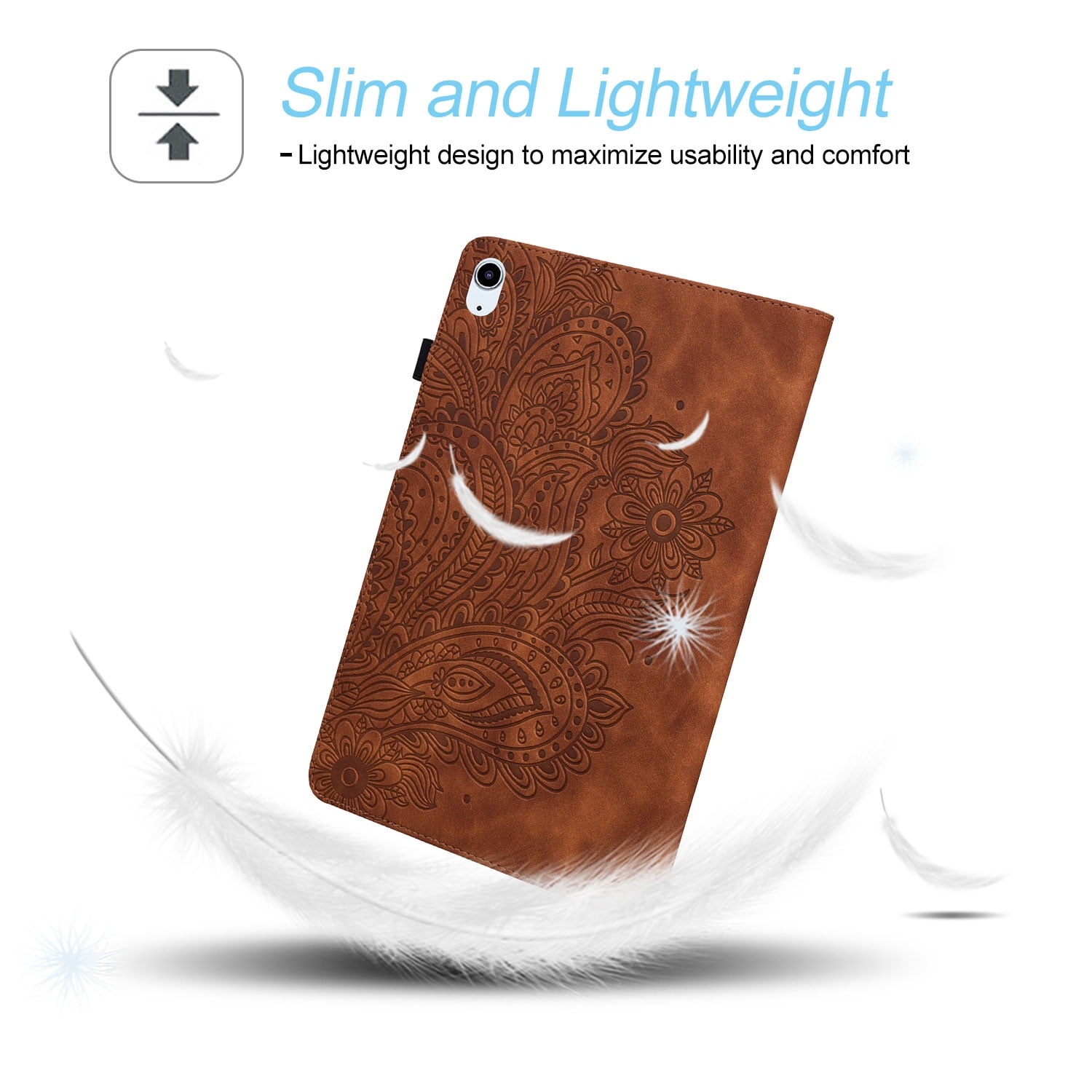 Tarise for iPad 10th Generation Case 2022 with Pencil Holder, Embossed Pattern Premium PU Leather Folding Stand Shockproof Folio Book Slim Case Cover for 2022 iPad 10th Gen A2696 A2757 A2777, Brown