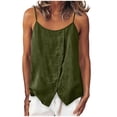 thumbnail image 3 of VBVC Women's Cotton Linen Side Button Tank Top , Ladies' Spaghetti Strap Asymmetrical Blouse , Summer Vacation Casual Cami For Women ,Army Green,S-2XL, 3 of 9